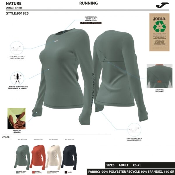 R-NATURE LONG SLEEVE T-SHIRT 901825.476-4 JOMA DÁMSKE TRIČKO R-NATURE S DLHÝM RUKÁVOM 901825.476